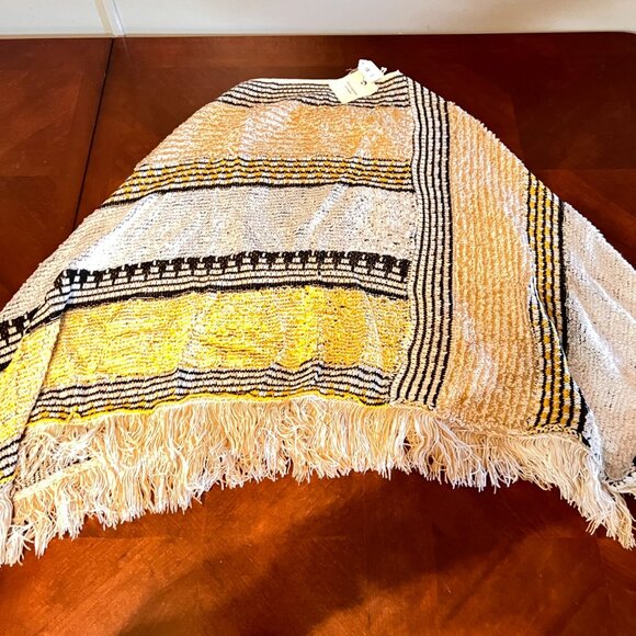 Woven Striped Poncho Fringe Hem Handmade Artisan Craft by andthewhy one size - Picture 5 of 5